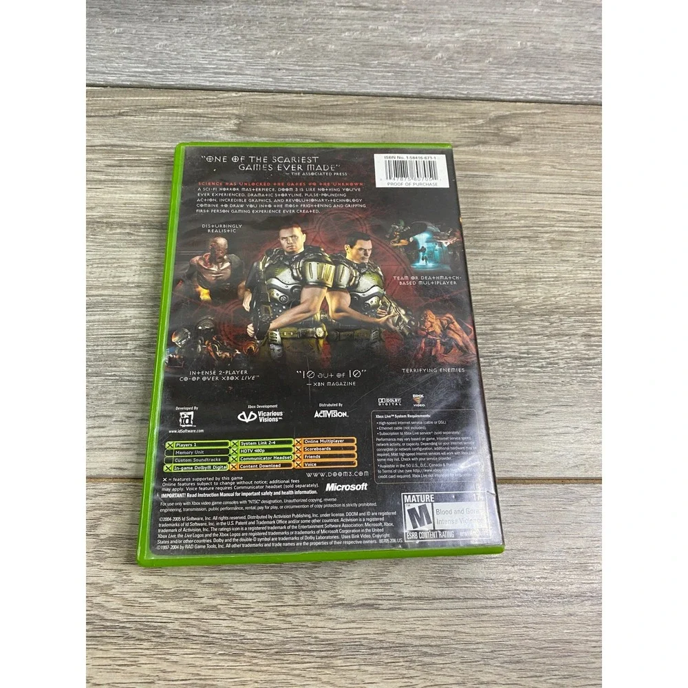 Doom 3 Microsoft Xbox Original 2005 Sci-Fi Horror FPS Game NTSC id‎ Software